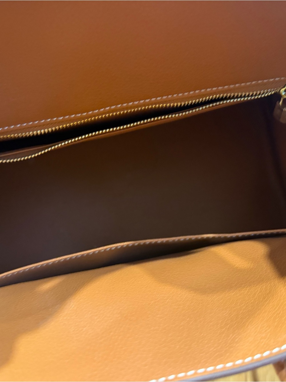 Cognac Brown Genuine Leather Structured Top Handle Tote Bag - Picture 8 of 13